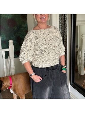 Speckled Cream Cropped Crewneck Sweater/Handmade